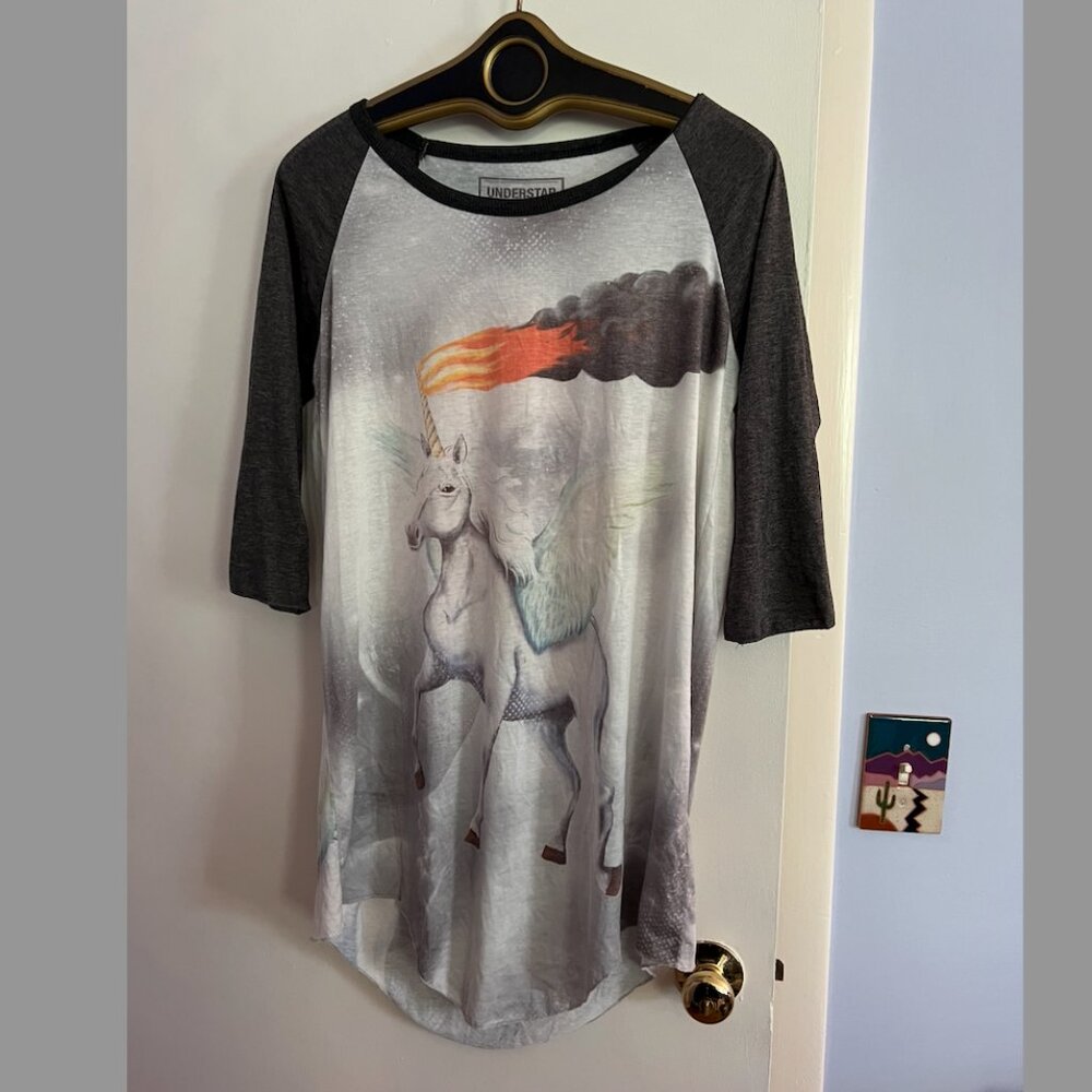 NWOT Understar Unicorn Baseball Tee 3/4 Sleeve, Size Large